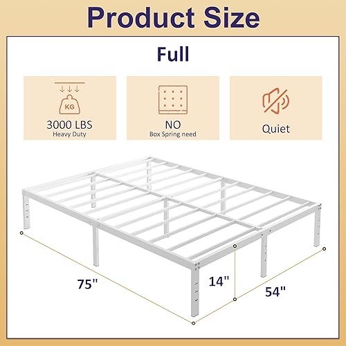 Miniatura 27 de Marco de cama de tamaño matrimonial de 8 pulgadas, marco de cama de plataforma de metal resistente, no necesita somier, sin ruido, fácil montaje,