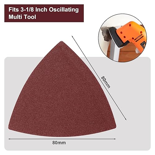 Miniatura 2 de 120 almohadillas de lijado triangulares, lijadora de 180 granos de papel de lija con gancho y bucle, papel de lija triangular de 3-18 pulgadas para