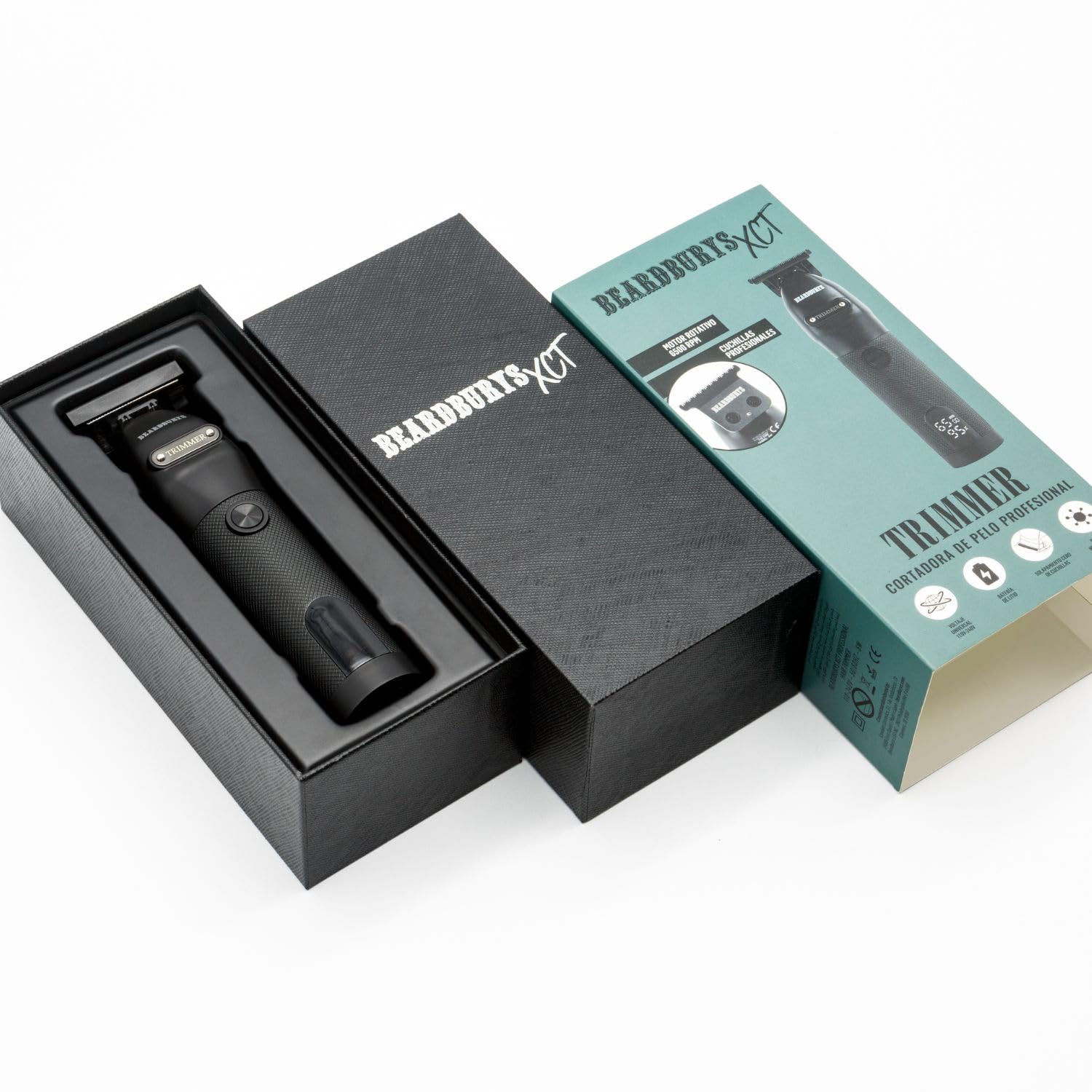 Beardburys XCT Trimmer | Recortadora de Barba y Pelo, Detailer Profesional Inalámbrica, Cuchillas DLC en T, Precisión y Durabilidad, 3 Peines-Guía - 175gr