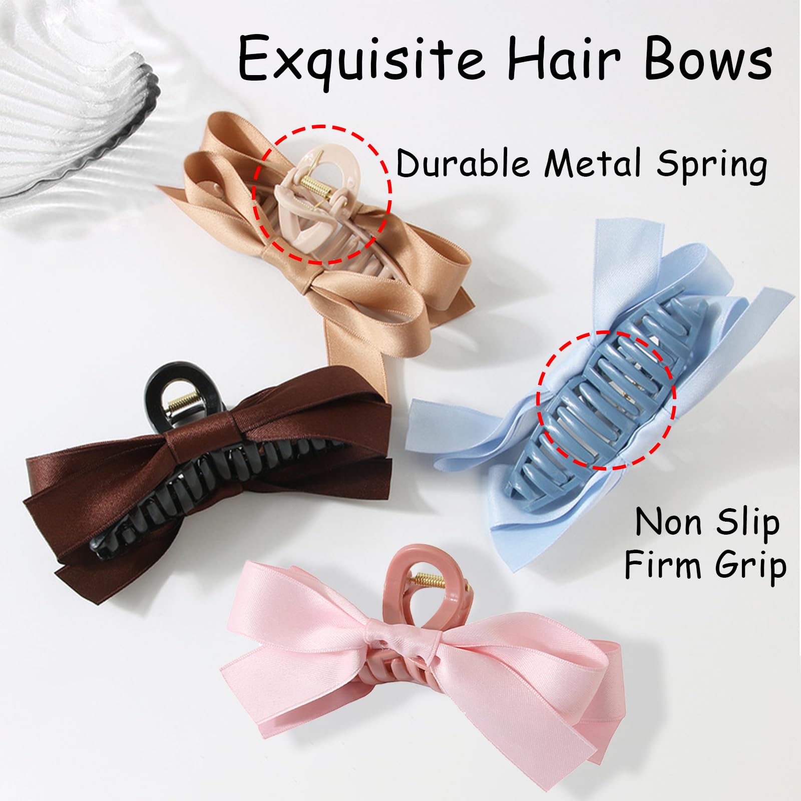 4 Pcs Hair Claw Clips for Thick Hair Large Hair Claws Vintage Bow Hair Claws Clip Thin Hair Bows for Women Girls Hair Style - Image 4