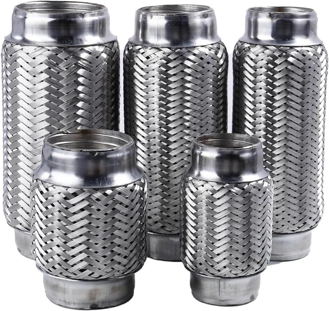 Exhaust Flex Pipe Car Exhaust Tube Telescopic Flexible Connection Braid Bellows Stainless Steel Muffler Pipe Connector Welded Universal(63MM-120MM)