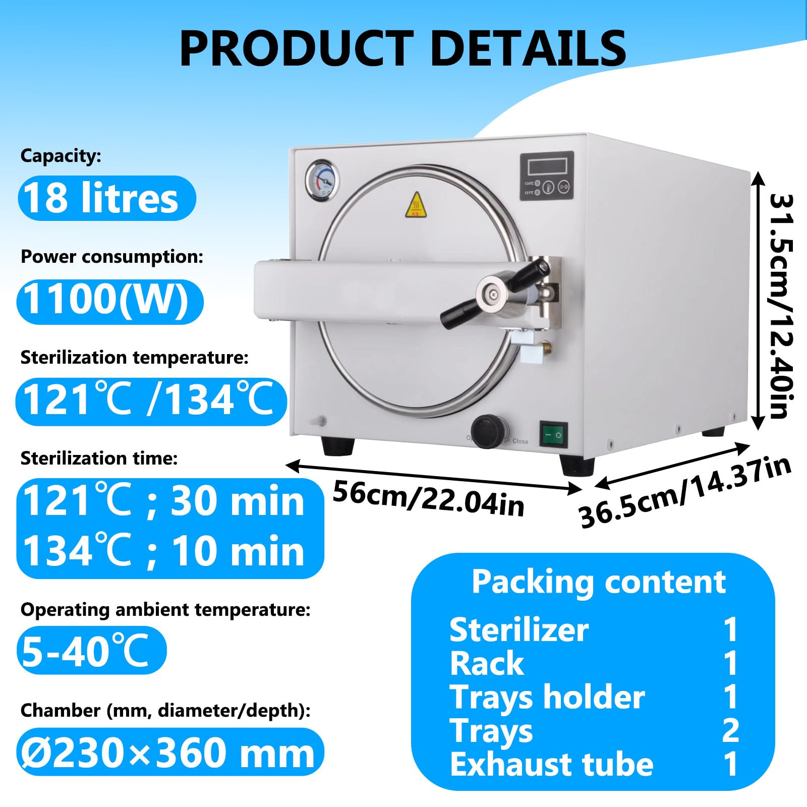 Macchina per La Pulizia del Laboratorio A Vapore Ad Alta Pressione, Laboratorio/Forniture Mediche Professionali, Forniture Dentistiche Professionali 18L-1100W