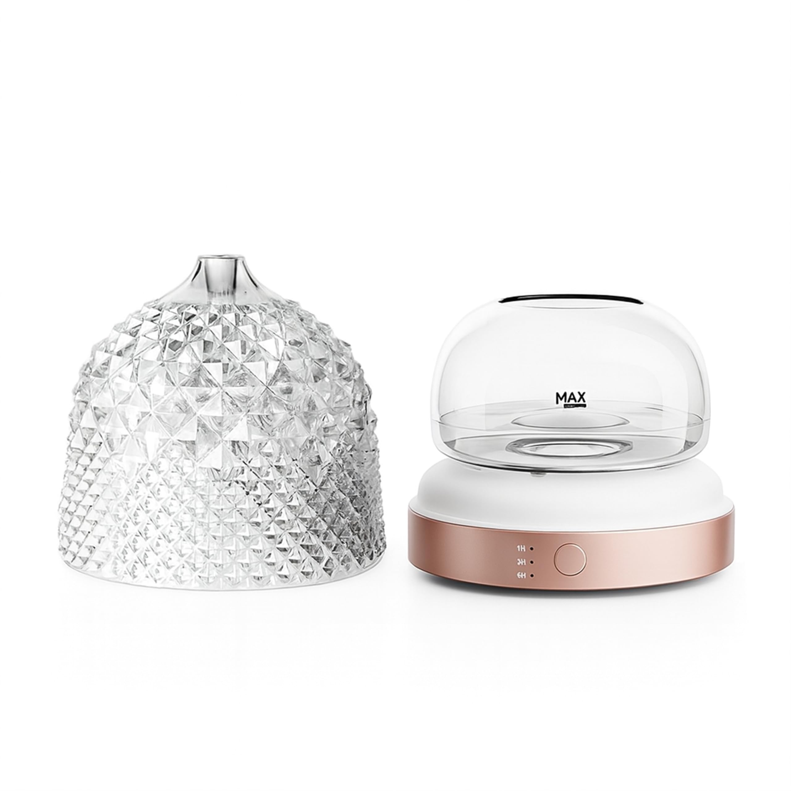ALMA Difusor y humidificador de aceites Esenciales con depósito de Cristal de 200 ml - aromaterapia Elegante con Vidrio, iluminación LED de Ambiente, 10 Horas de Niebla tranquilizadora (Gold Rose)