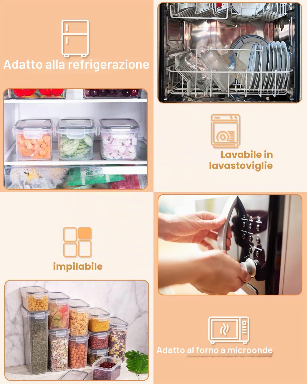 Contenitori Alimentari per Cereali Set 25 Pezzi Contenitori Ermetici Alimentari Plastica Senza BPA con Coperchio Etichette e Cucchiai per la Conservazione di Cereali,Muesli,Farina 2.8L 2L 1.4L 0.8L