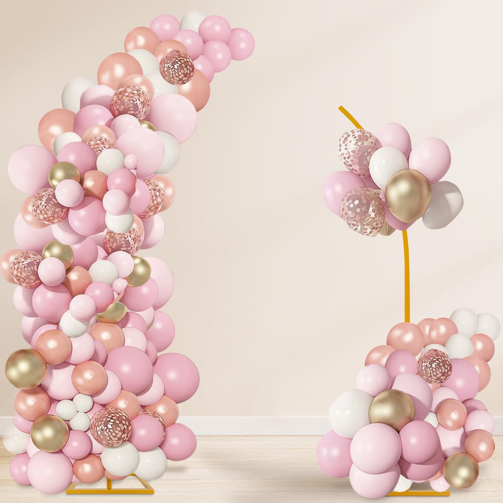 Balloon Arch Stand Kit, Balloon Arch Stand Set of 2 with Metal 8FT & 6.2FT Metal Half Gold Wedding Flower Backdrop Stand for Proposal Anniversary Bridal Shower Background Party Decorations