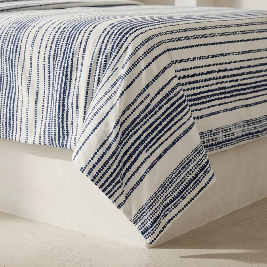 Juego sabanas 100% algodón, Rayas Cama 135/140, con Fundas de Almohada, Azul.