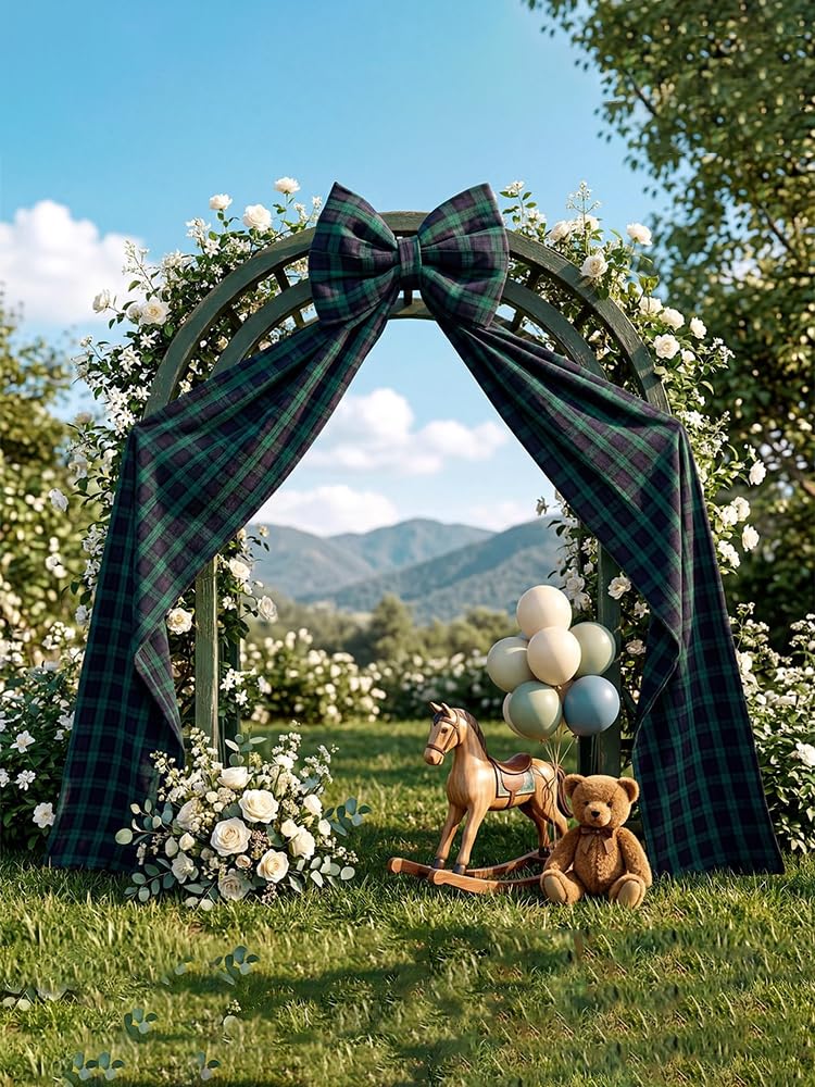 Olbrzymia zielona kokarda w kratę, ponadwymiarowa dekoracja ścienna, 180 x 45 cm, wstążka na baby shower, ślub, artykuły na przyjęcie urodzinowe, zielona