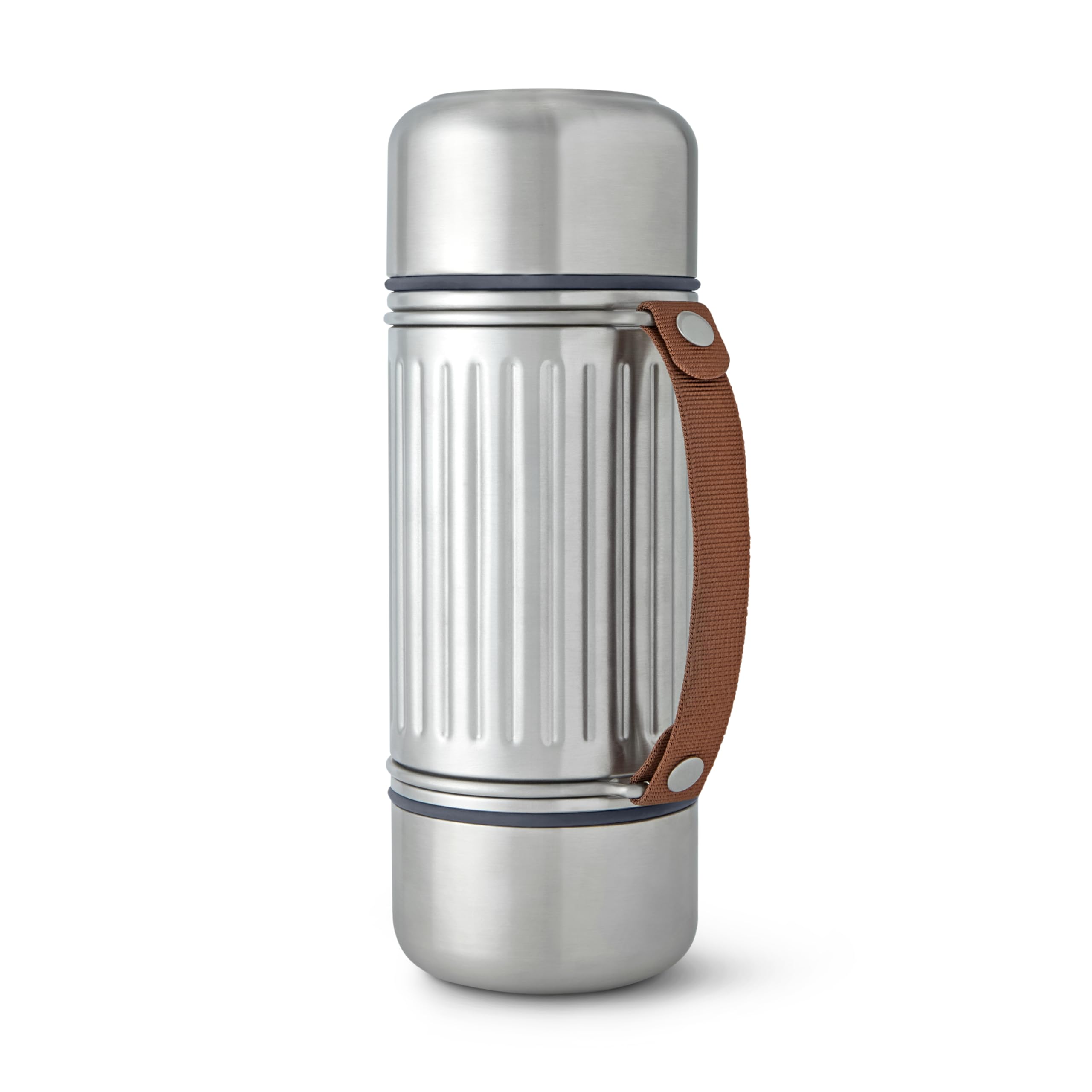 BLACK + BLUM Gourde Isotherme | Explorer Flask En Inox avec 2 Tasses | 1 L | Étanche, Chaud ou Froid 24 h, 2 Tasses Inox Double Paroi, Sangle de Transport, Camping & Plein Air