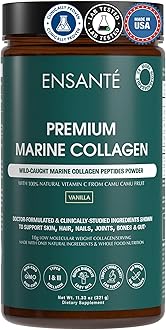 ENSANTE Clinically Backed Premium Marine Collagen Peptides Powder Flavored, Type I II III IV Collagen for Skin Hair Nail Joint, Wild Deep Sea Collagen with Organic Camu Camu Vitamin C, Lab Tested
