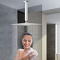 Vista 6 de NearMoon Brazo de ducha montado en el techo con brida, conexión universal 1/2 NPT brazo de ducha cuadrado recto para cabezal de ducha de lluvia