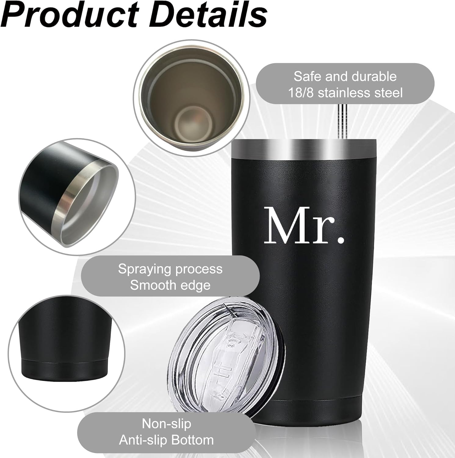 Mr&MrsGifts Mr and Mrs Gifts Tumblers Engagement Wedding Gifts 20 OZ Insulated Tumbler Cups for Newlyweds Couples Honeymoon Essentials(MM-ZJ) - Image 4