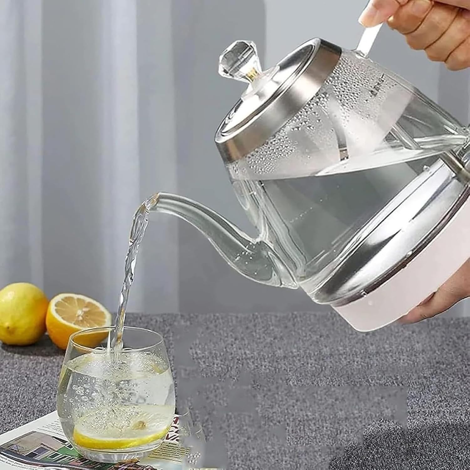 Bollitore Elettrico in Vetro 1.2L Senza Plastica, Piastra in Acciaio Inox