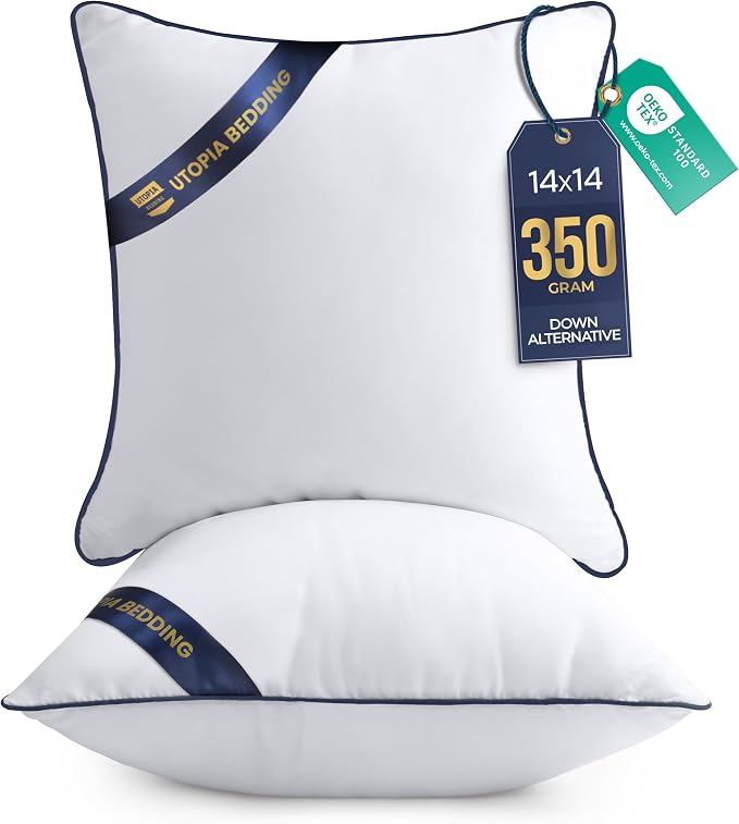Utopia Bedding Throw Pillow Inserts (Pack of 2, White), 22 x 22 Inches Decorative Indoor Pillows for Sofa, Bed, Couch, Cushion Sham Stuffer