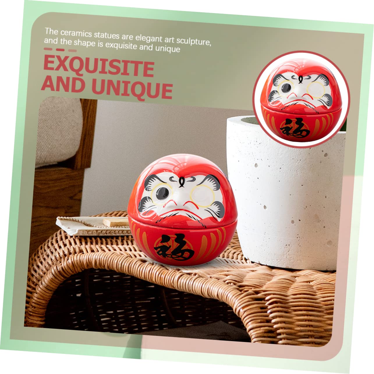 TOPBATHY 4 Piezas de Darma decoración Japonesa estatuilla Japonesa de decoración Oficina decoración Dormitorio Suerte tambaleándose decoración de Gatos cerámica Rojo