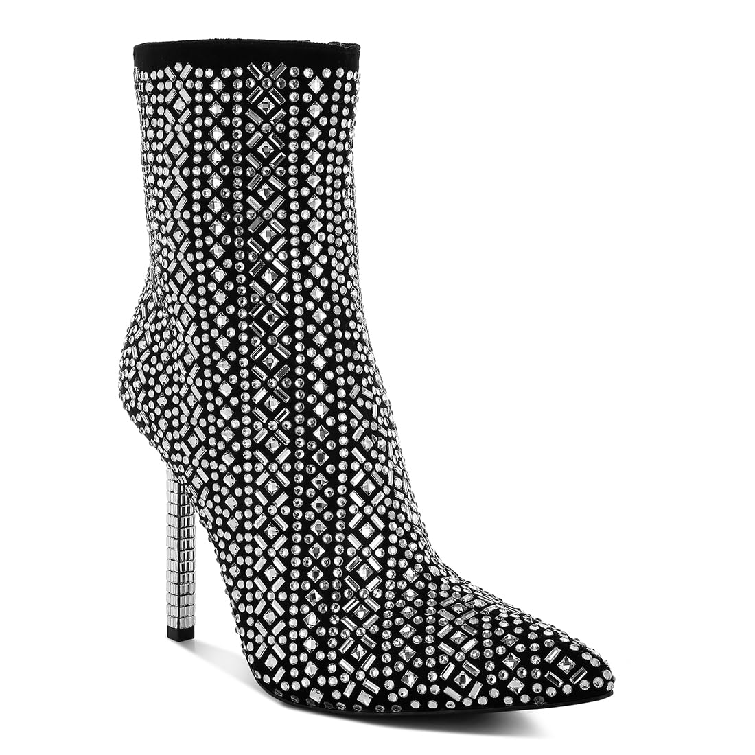 Patterned Rhinestones Detail Stiletto Boots-image-40