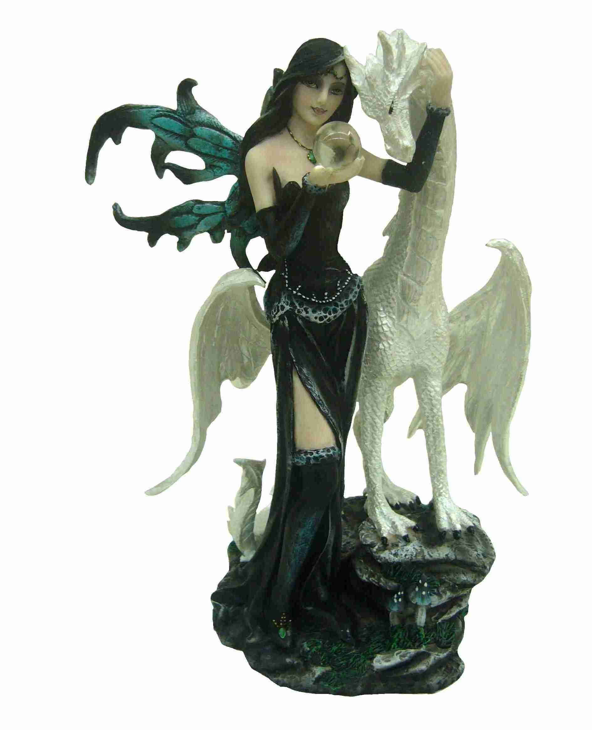 Black and White Dragon Fairy Figurine ? 25 x 19 cm (Model 4)