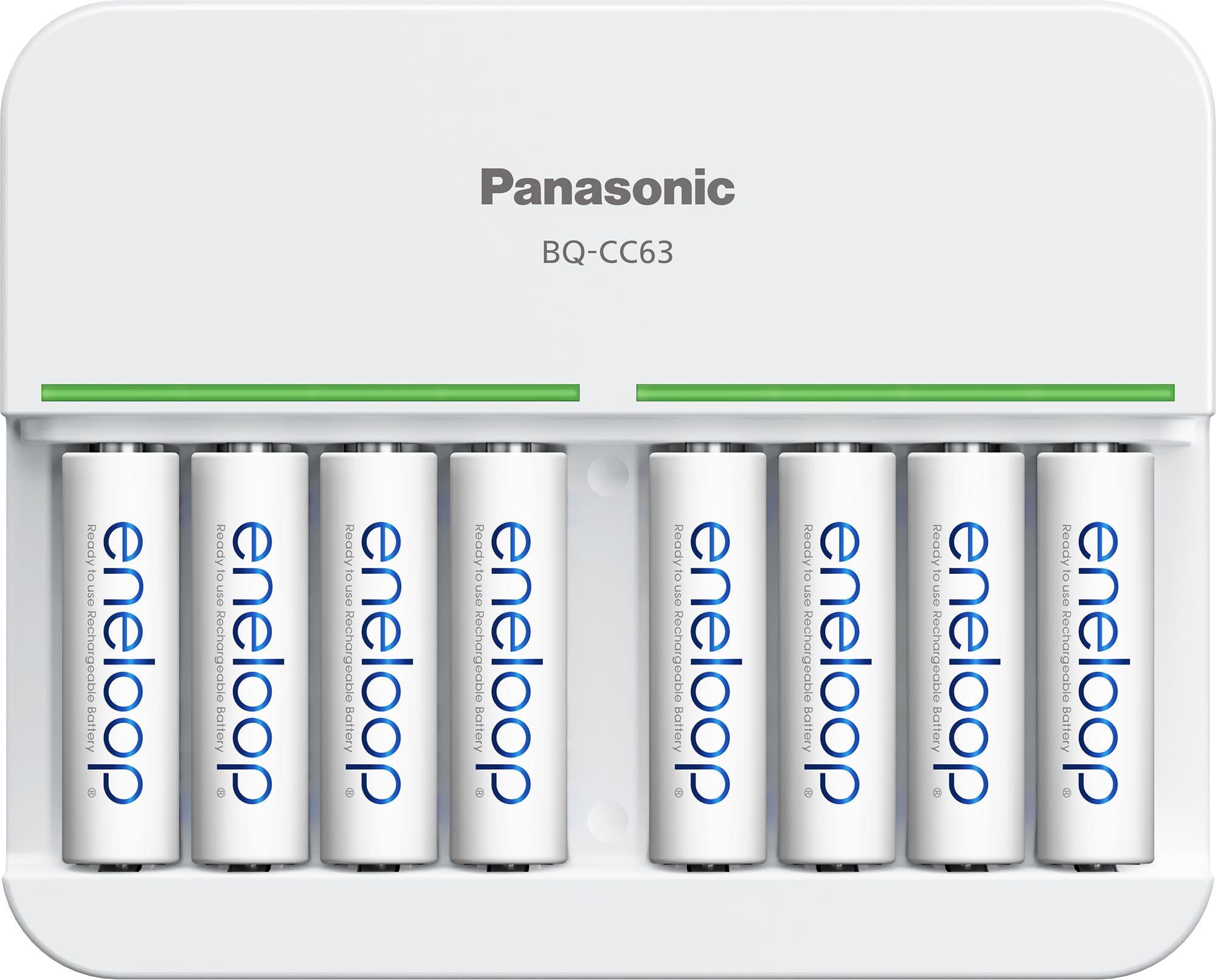 Eneloop Panasonic K-KJ63MCA8BA Advanced 8-Position Rechargeable Battery 5-Hour Quick Charger with 8 LED Charge Indicator Lights with 8AA Batteries