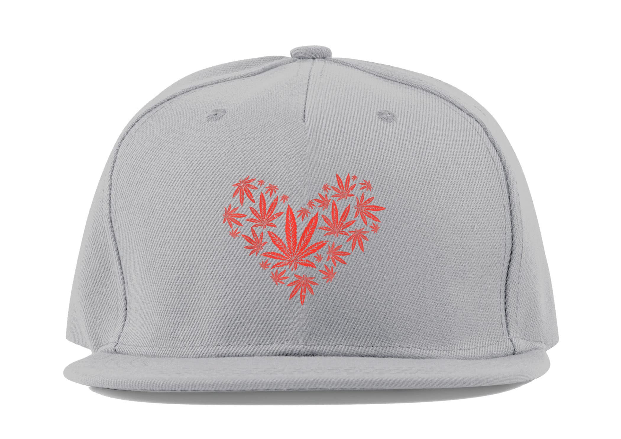 Casquette Weed imprimé cœur rouge visière plate gris taille unique mixte