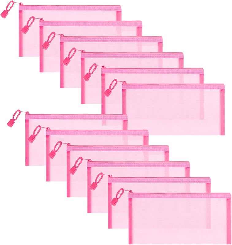 Sinzip Pacote com 12 nécessaires de malha de nylon com zíper, cor-de-rosa, B6