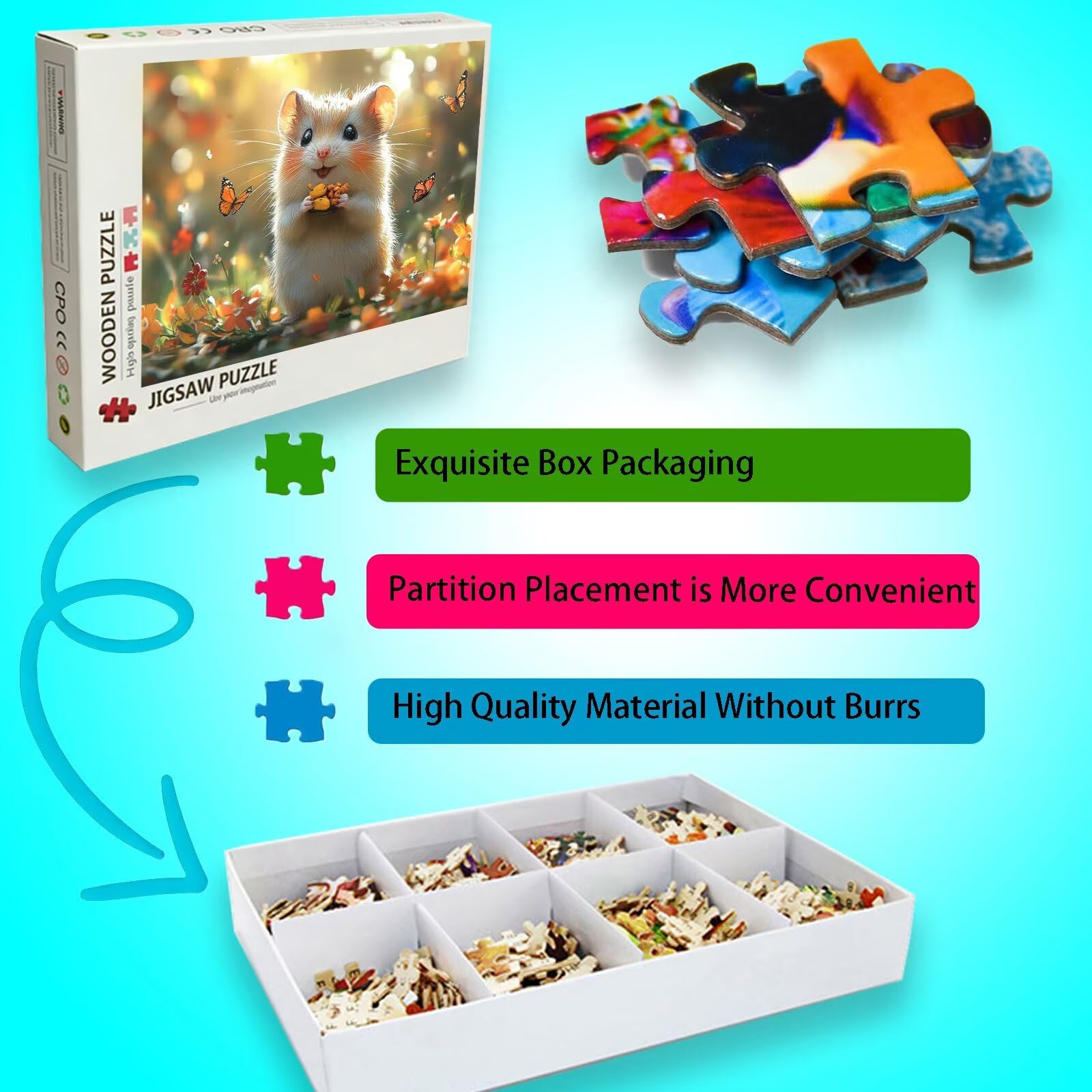 Puzzle 2000 Teile Tier, Holzpuzzle Erwachsene, Klassisches Lernspiel Puzzle Hamster, Groß Impossible Jigsaw Puzzles, Wunderschönes Deko Puzzes und Geschenke, Bastelset Erwachsene 99.5 X 70.5cm 8p-76