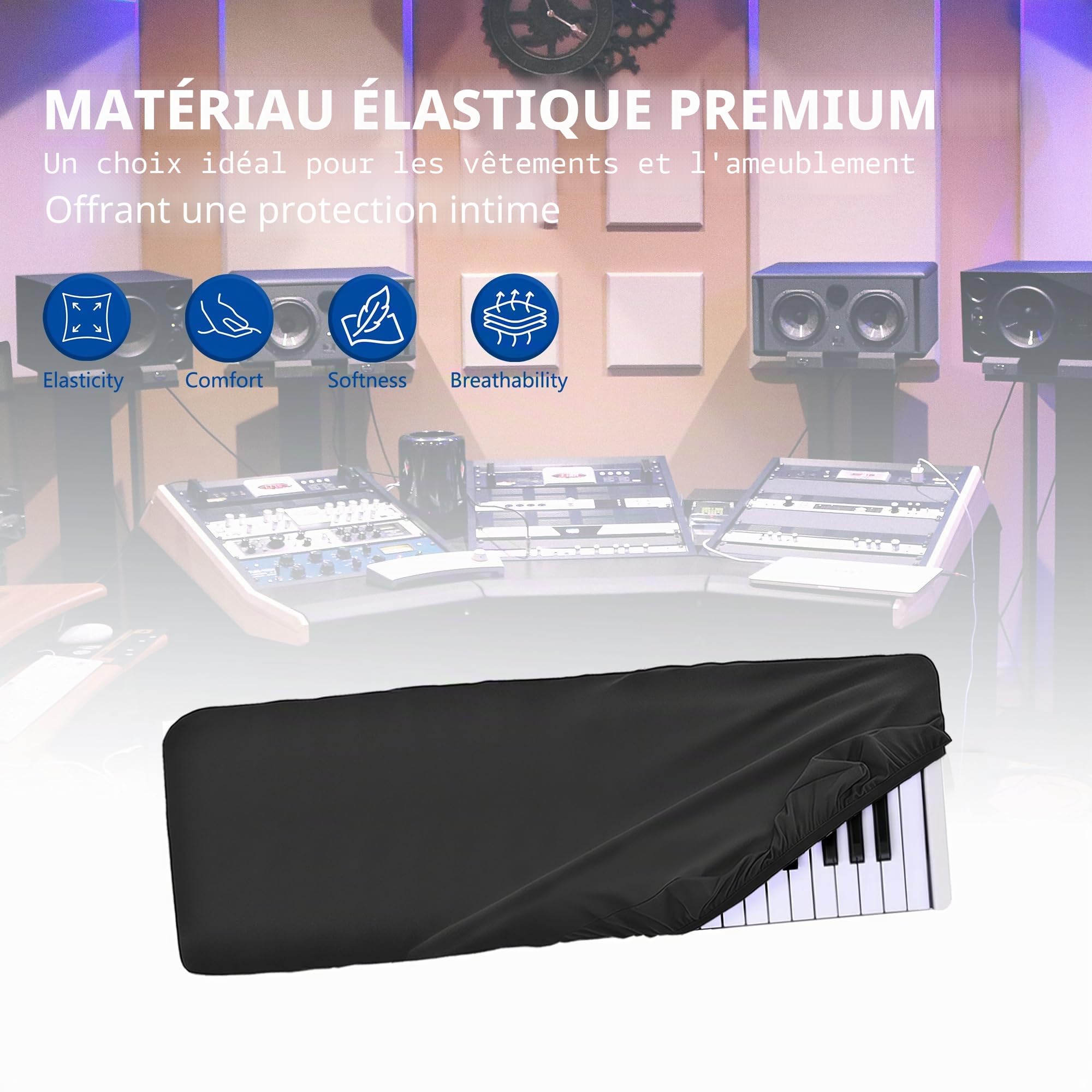 Musiin Housse anti-poussière pour clavier de piano à 49 touches, compatible avec Nektar Impact LX49+, Roland A-500PRO, Nektar Panorama T4 49, Chinlon de luxe, anti-poussière et anti-rayures, toucher
