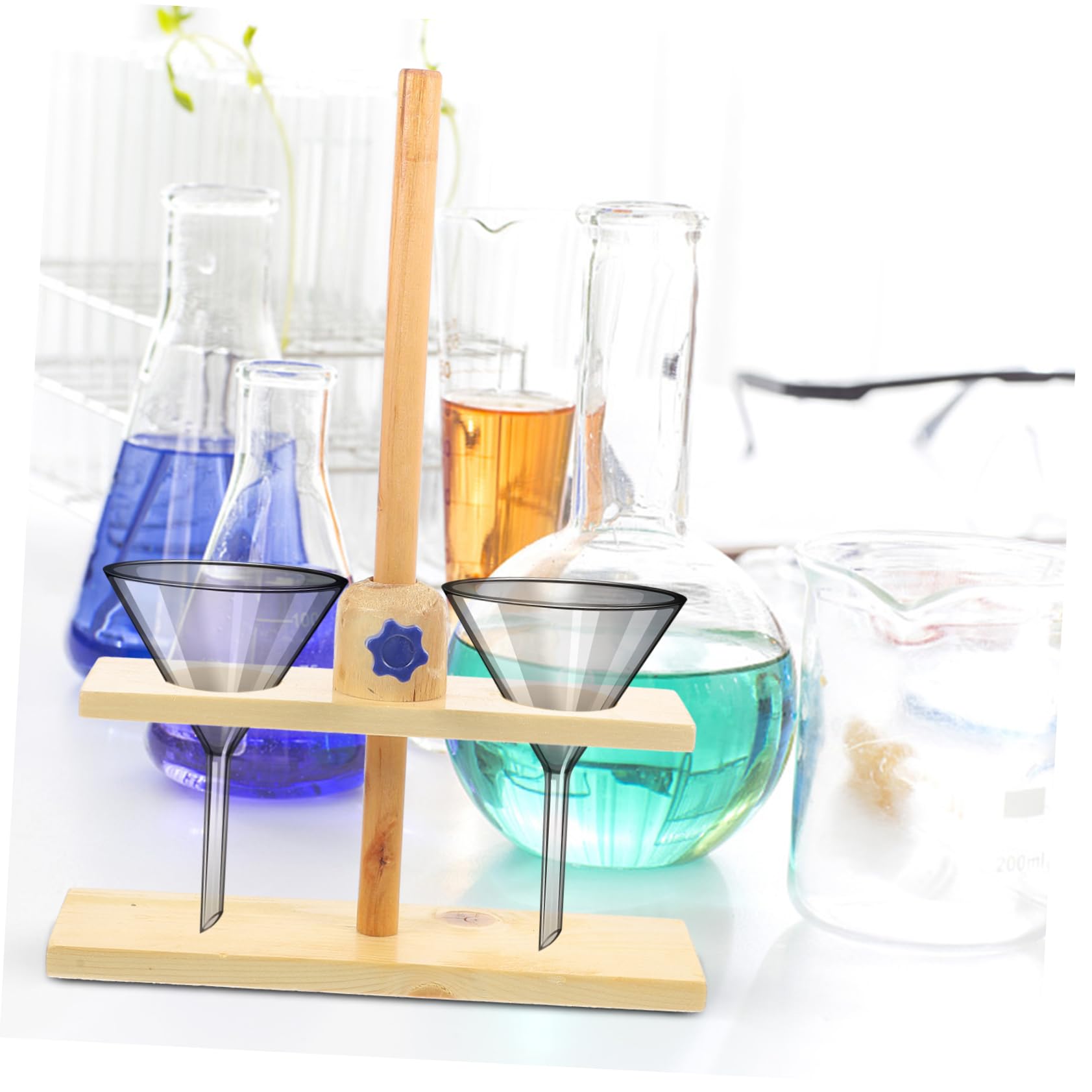 Mobestech Support de Laboratoire en Bois à Double Trou pour Expériences Chimiques et Pédagogiques Équipement Expérimental Démontable Facile à Transporter Couleur Aléatoire pour Entonnoir