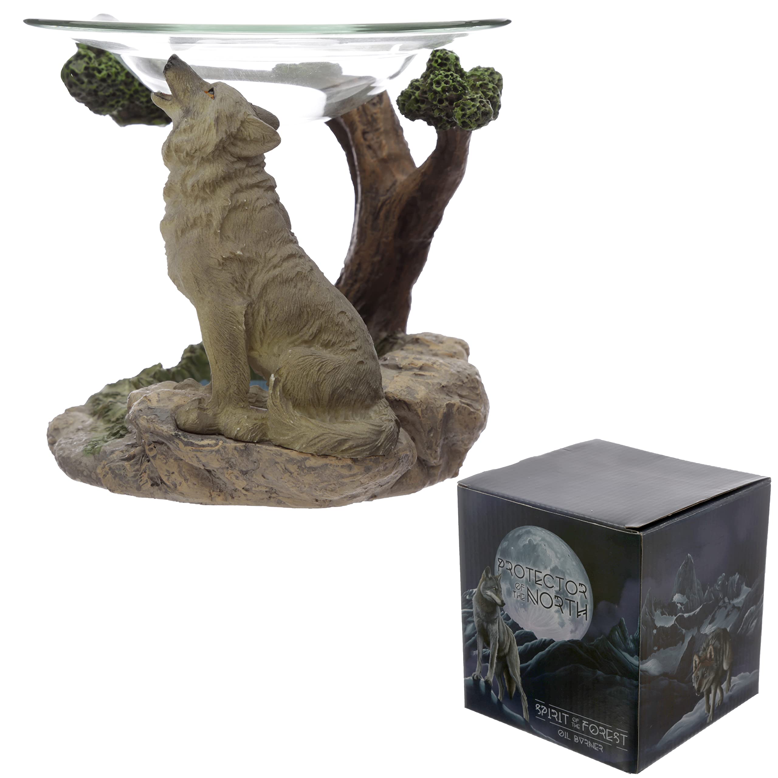 Puckator Off-White Protector Of The North Spirit Of The Forest Wolf Oil Burner With Glass Dish - Living Room Accessories - Wax Liquidizer - Burners For Essential Oils - Wax Burners Melt Holder Room Fragrance