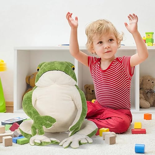 Miniatura 8 de Rana gigante de peluche, rana verde de felpa grande de 28 pulgadas con imán, calcomanías de Navidad, rana realista de peluche grande, juguete de