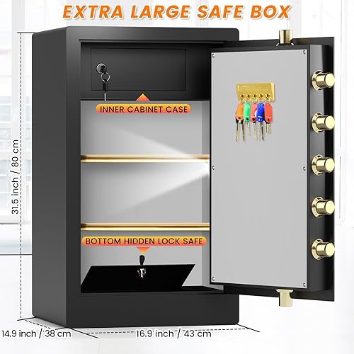 Miniatura 2 de 31.5 pulgadas de alto Caja fuerte extra grande para el hogar con caja de bloqueo oculta, caja de seguridad resistente con bolsa ignífuga, cerradura