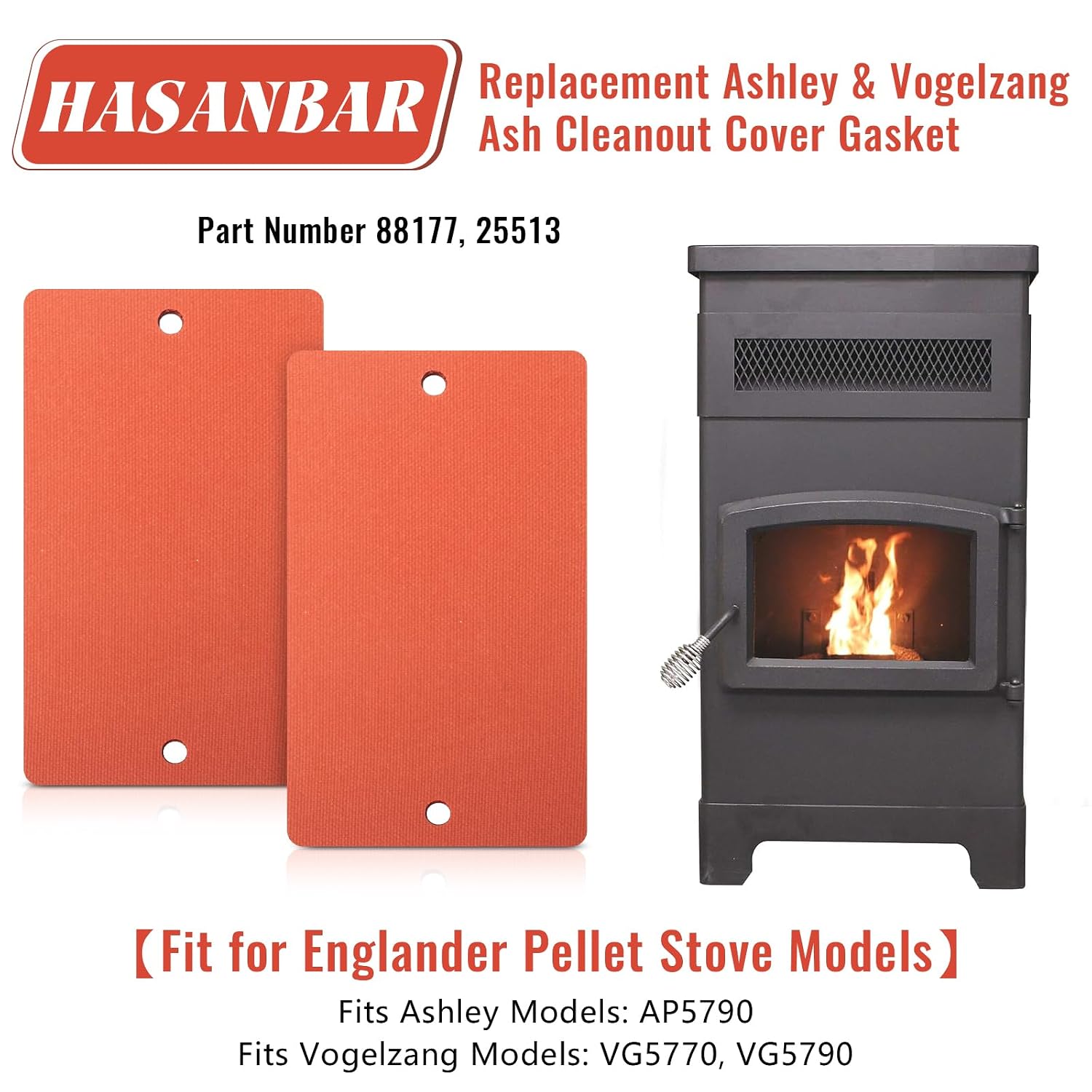 Pellet Stove Ash Cleanout Gasket 88177 Replacement for Ashley AP5790 & Vogelzang VG5770, VG5790 Ash Cleanout Cover Gasket Pellet Stove Gasket Parts, 2 Pack