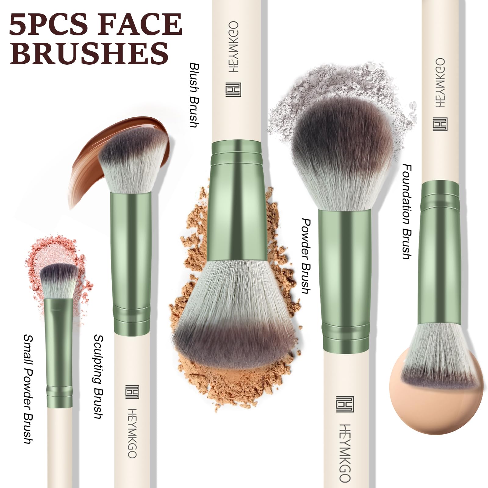 HEYMKGO Set Pennelli Make Up 15 Pezzi Pennelli Trucco con Porta Pennelli Make Up da Viaggio Premium Setole Sintetiche per Fondotinta Kabuki Cipria Correttori Fard Ombretto Illuminante e Sopracciglia