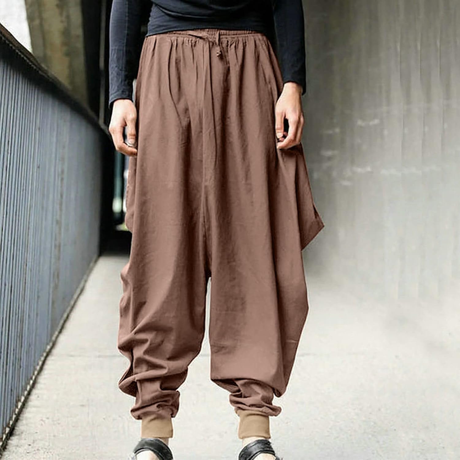 Oversized Men's Harem Pants Baggy Wide Leg Pants Beach Boho Yoga Pants Loose Stretchy Waist Casual Hippie Trousers 2024