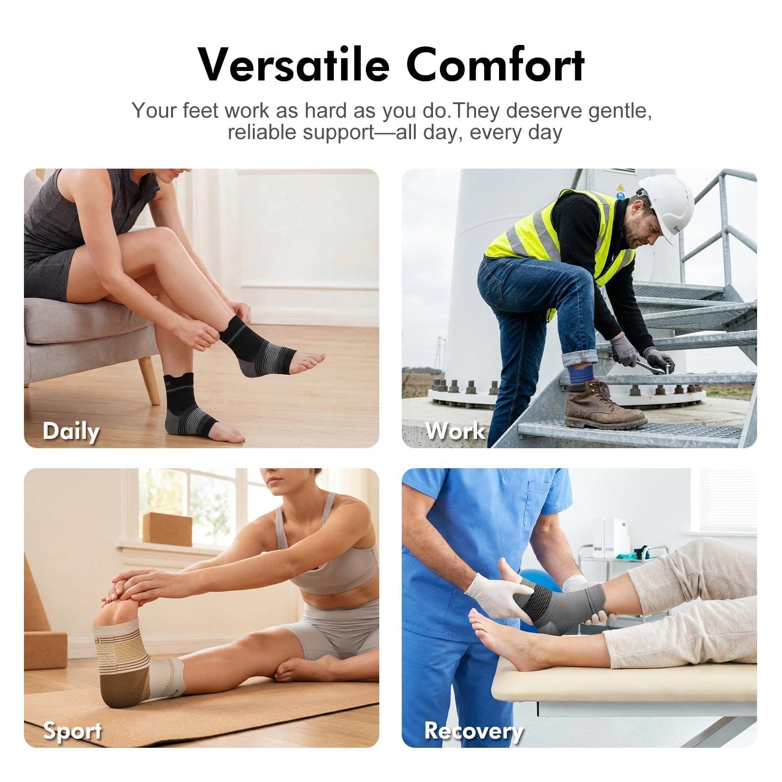 6 pares de calcetines para fascitis plantar para hombres y mujeres, calcetines de compresión con soporte de arco para tendinitis de Aquiles, dolor de talón, hinchazón y alivio de artritis, negro
