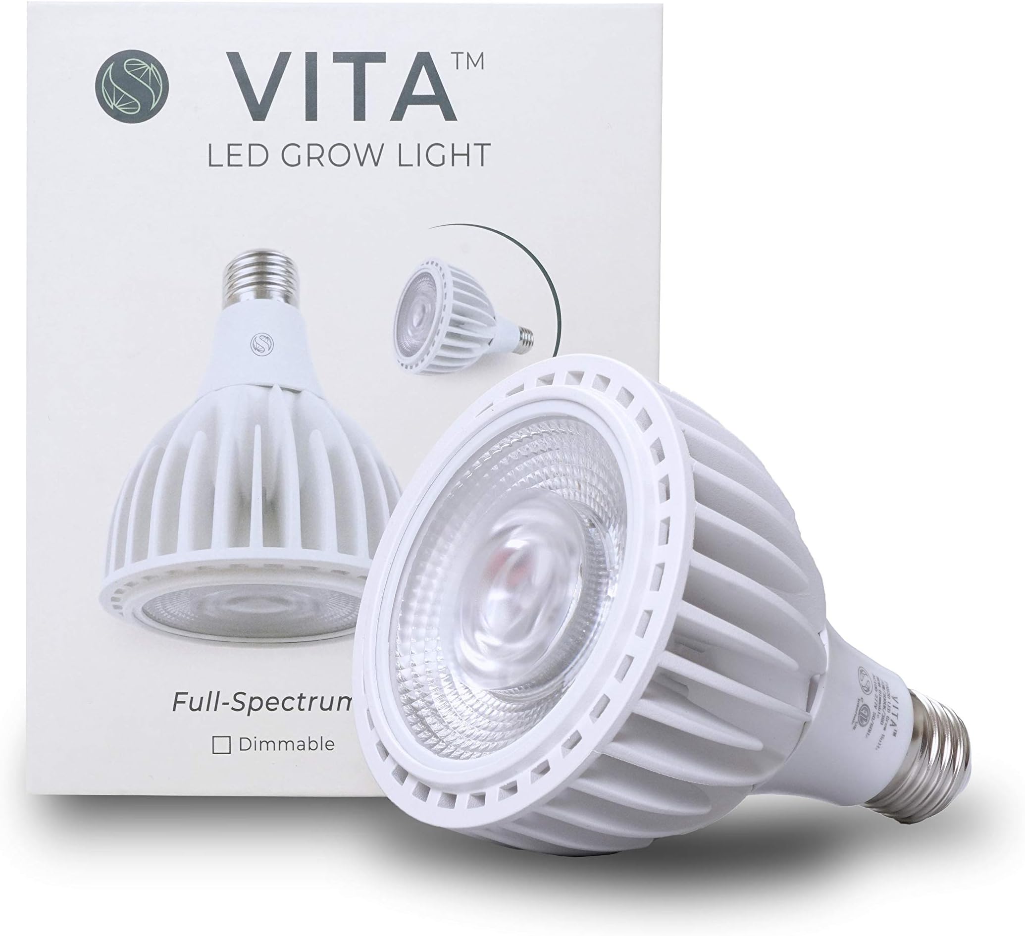 Vita™ LED Grow Light Bulb Full Spectrum for Indoor Plants 24"-84" Below Light - DIMMABLE - 20 Watt-3000K SOLTECH Solutions - Black and White Available (White)
