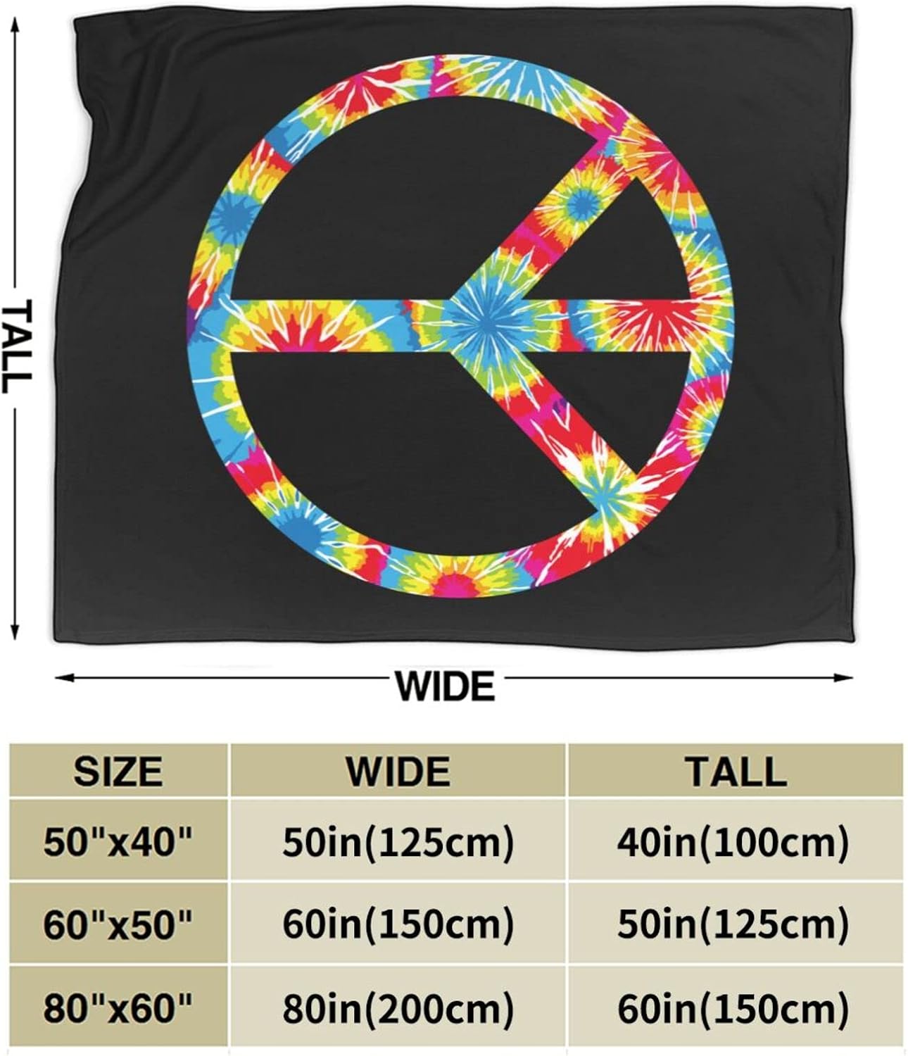 Perinsto Tie Dyed Peace Sign Throw Blanket Ultra Soft Warm All Season Decorative Fleece Blankets for Bed Chair Car Sofa Couch Bedroom 50"X40" - Image 3