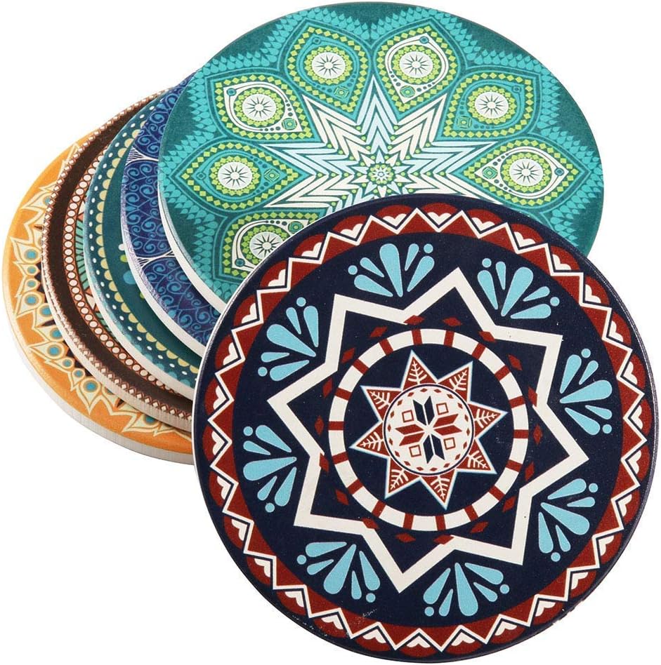 AMGOMH Drink Coasters Set of 6, Stone Coasters Cup Coffee Mug Ceramic Place Mats with Cork Back