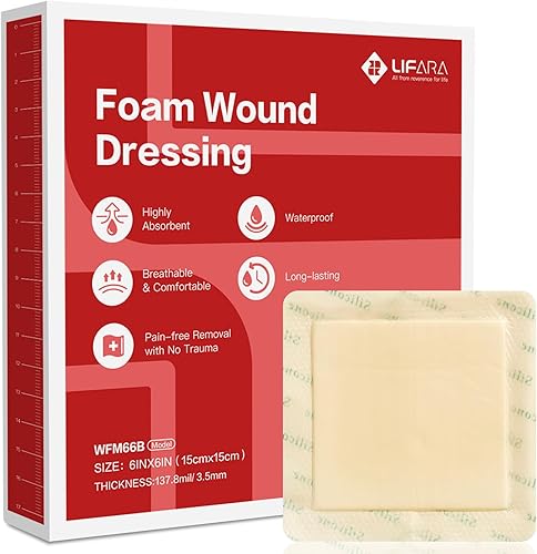 LIFARA Paquete de 5 almohadillas de espuma de silicona, cuidado de heridas de 5 capas, superabsorbente, barrera antirreflujo, borde adhesivo para un