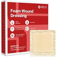 LIFARA 5 Pack Silicone Foam Dressing Pad | 5-Layer Wound Care | Super Absorbent, Anti-Reflux Barrier | Adhesive Border for Secure Seal | Sterile Medical Waterproof Bandage 6" 6"