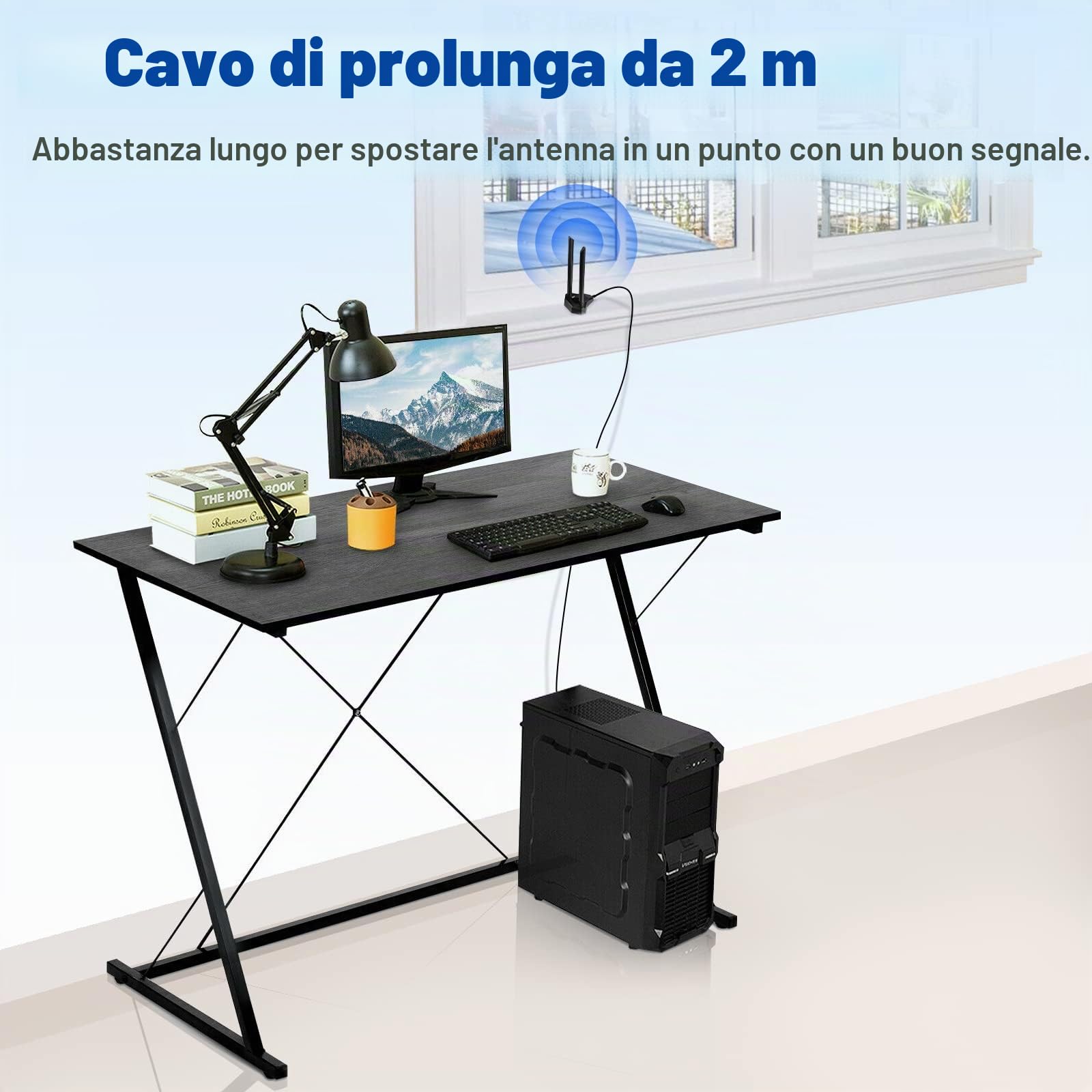Eightwood Antenna WiFi Bi-Banda 2.4GHz/5GHz Antenna WLAN PC Router omnidirezionale con magnete RP-SMA con cavo di prolunga 2M per Netgear Scheda PCIE Scheda WLAN Scheda madre PC Bluetooth