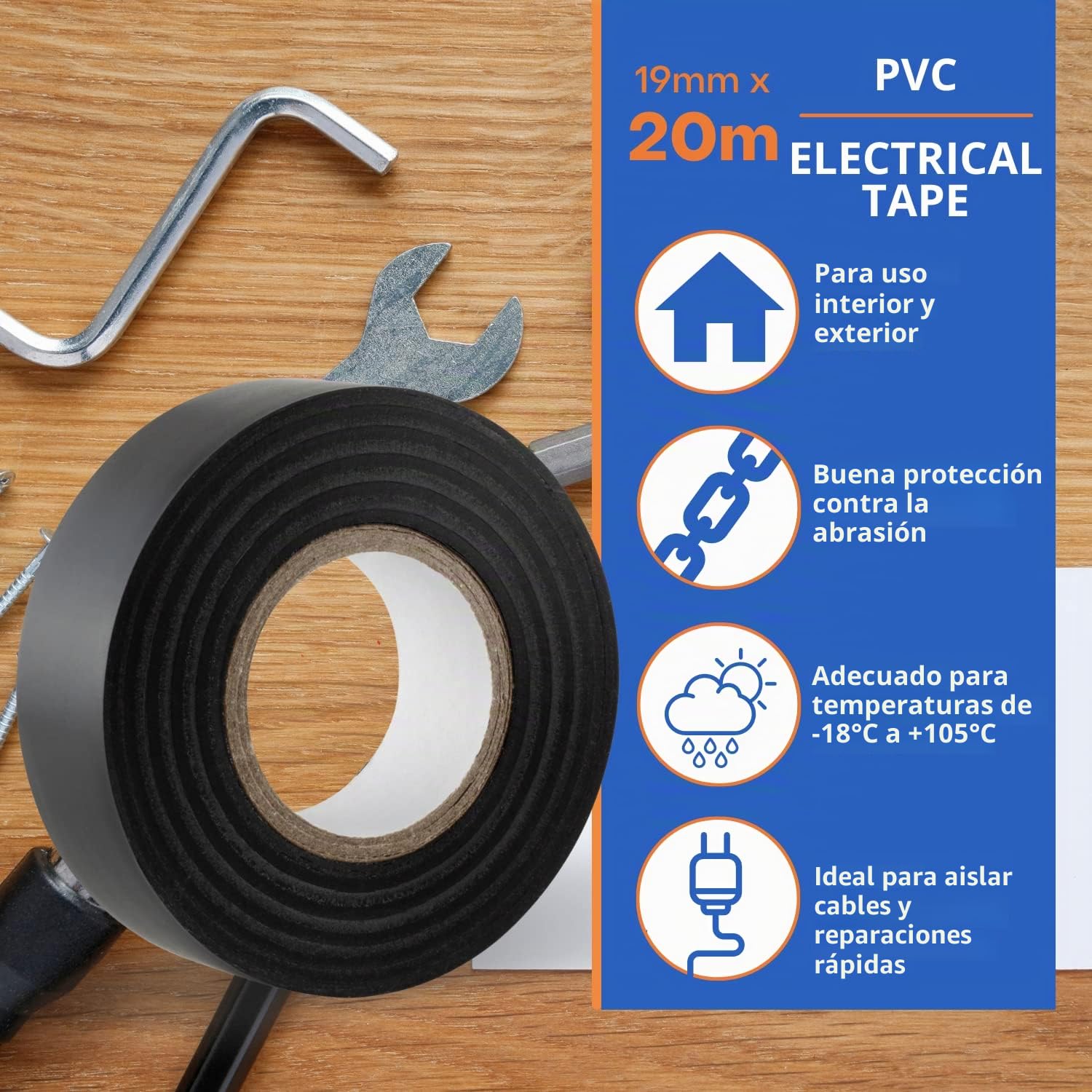 Gocableties - Cinta aislante conjunto de colores de 19 mm x 20 m para instalaciones eléctricas - Autoadhesiva y resistente para proteger, agrupar y reparar cables - 10 rollos