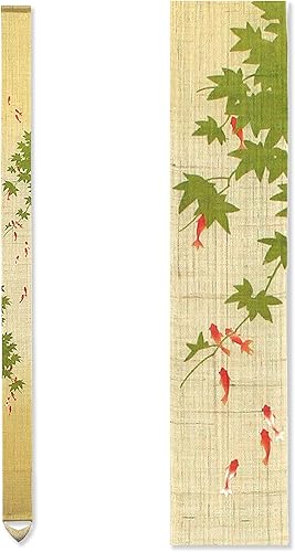 Tapiz de pared japonés para colgar (pez dorado y arce), mini largo y estrecho, hecho en lino japonés, 100% japonés, asiático, oriental, habitación,
