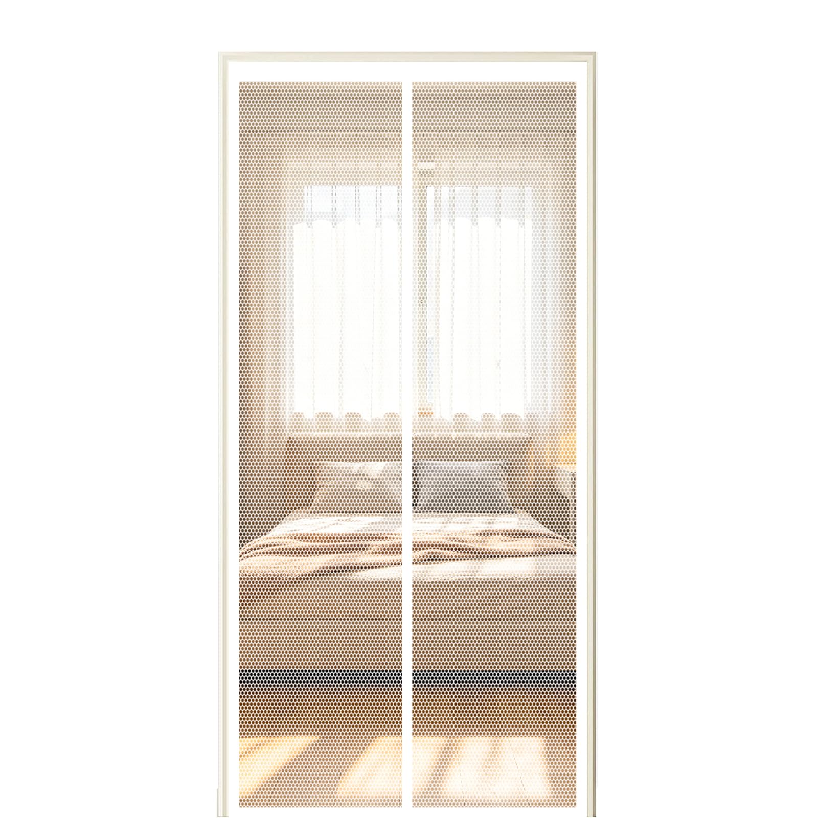Screen Door 155 x 270 cm Self Sealing Powerful Magnets Heavy-Duty Fly Screen Door with Powerful Magnets & Full Frame Magic Tape Suitable for Patio Doors Balcony Bedroom, White