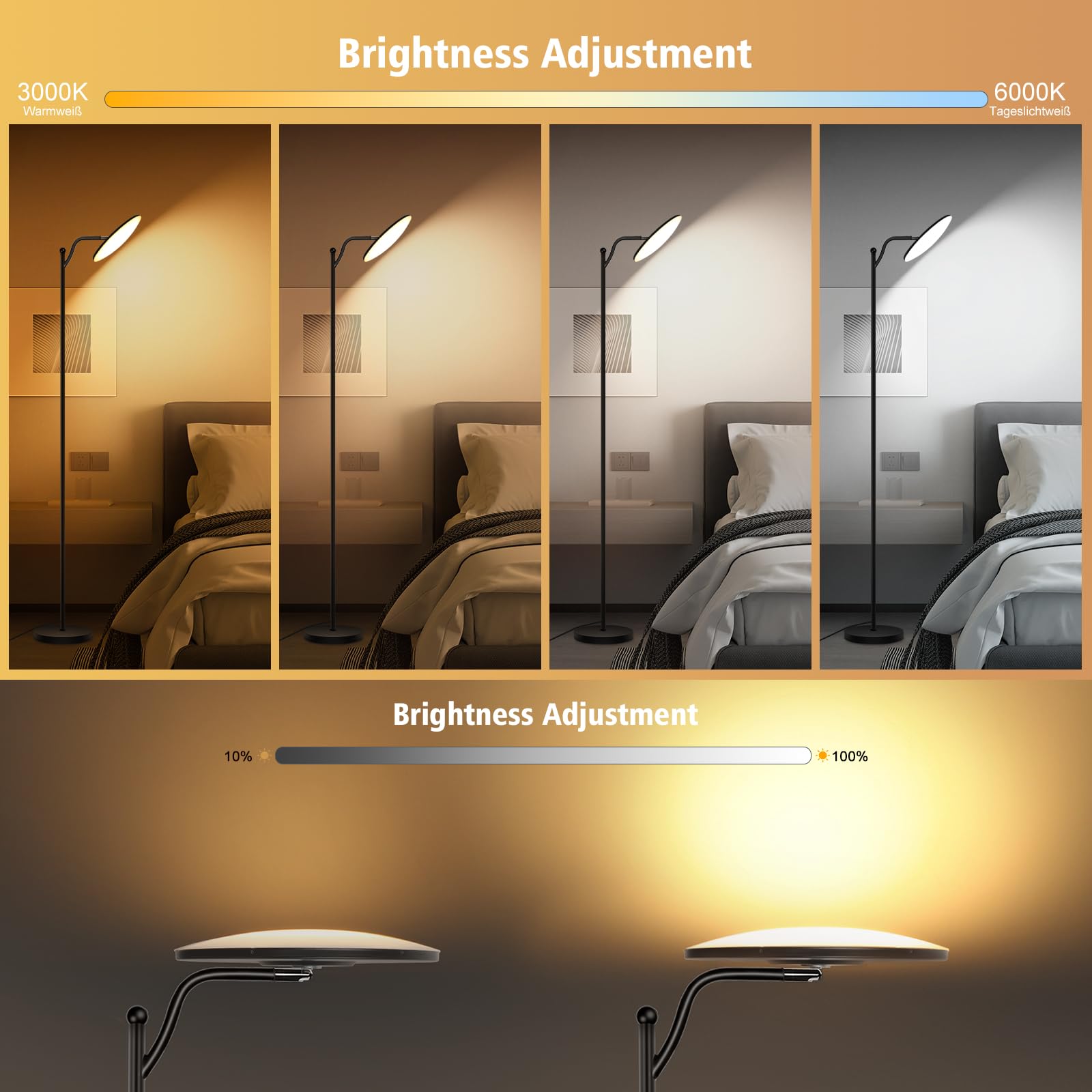 LED Stehlampe Wohnzimmer, 32W Deckenfluter LED mit Fernbedienung, 2700K-6500K Stufenloses Dimmen, Moderne Leselampe Stehleuchte für Wohnzimmer Schlafzimmer Büro, Schwarz, Energieeffiziente