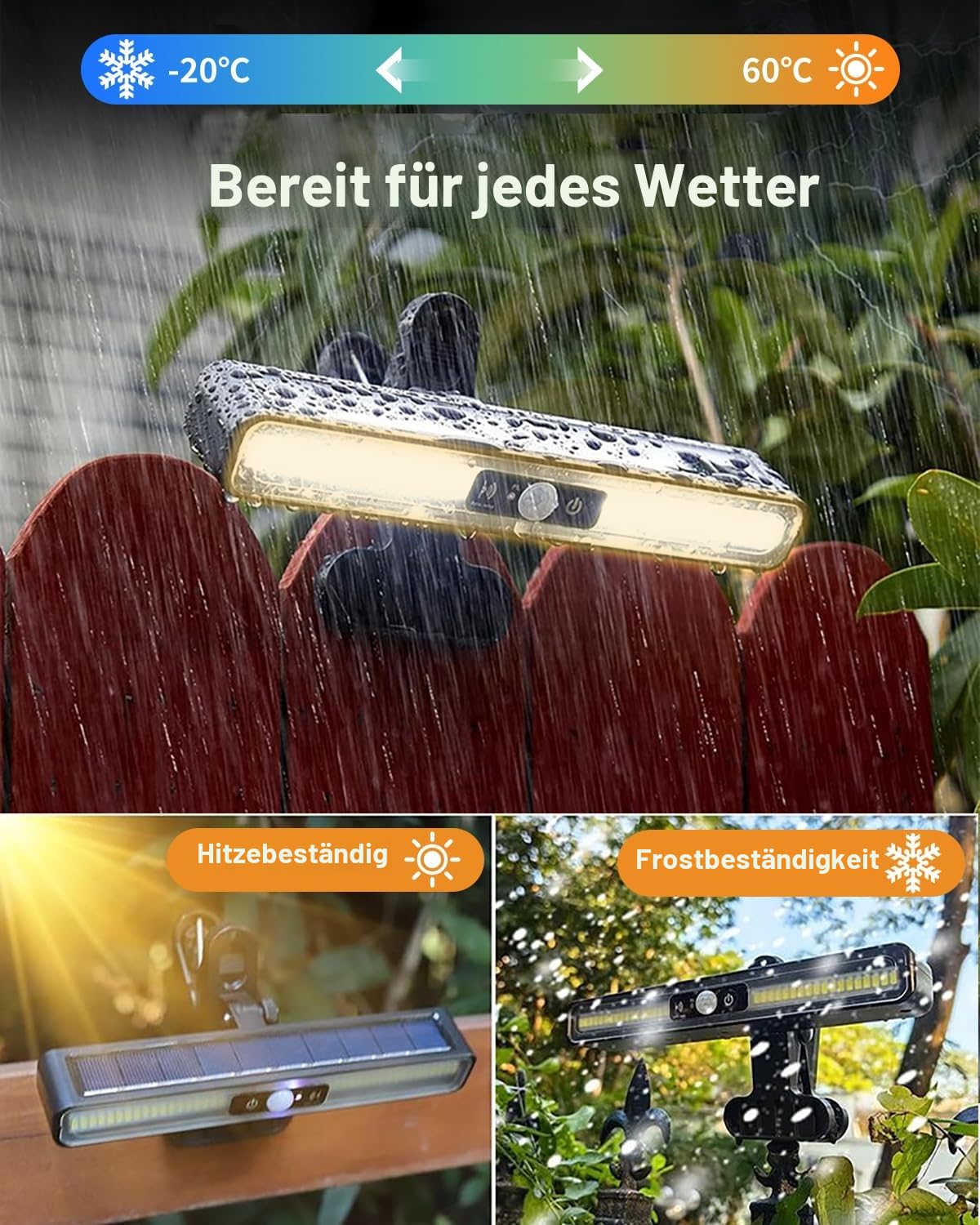 Solarlampen für Außen, 2 Stück Clip-on Solarleuchte mit Bewegungsmelder, 3 Modi LED Solarleuchten für Außen, IP65 Wasserdichte Solar Light für Garten Zäune Dachrinnen Warmes Licht Beleuchtung