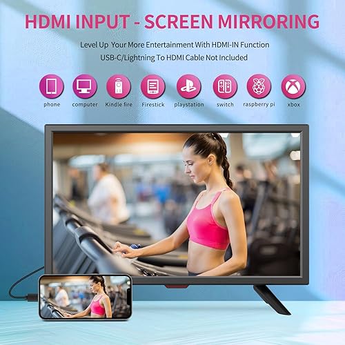 Miniatura 5 de TV de 20 pulgadas, TV de pantalla plana de cocina pequeña con puerto para auriculares, puertos HDMI, USB y VGA, cable DV-12V y adaptador de CA para