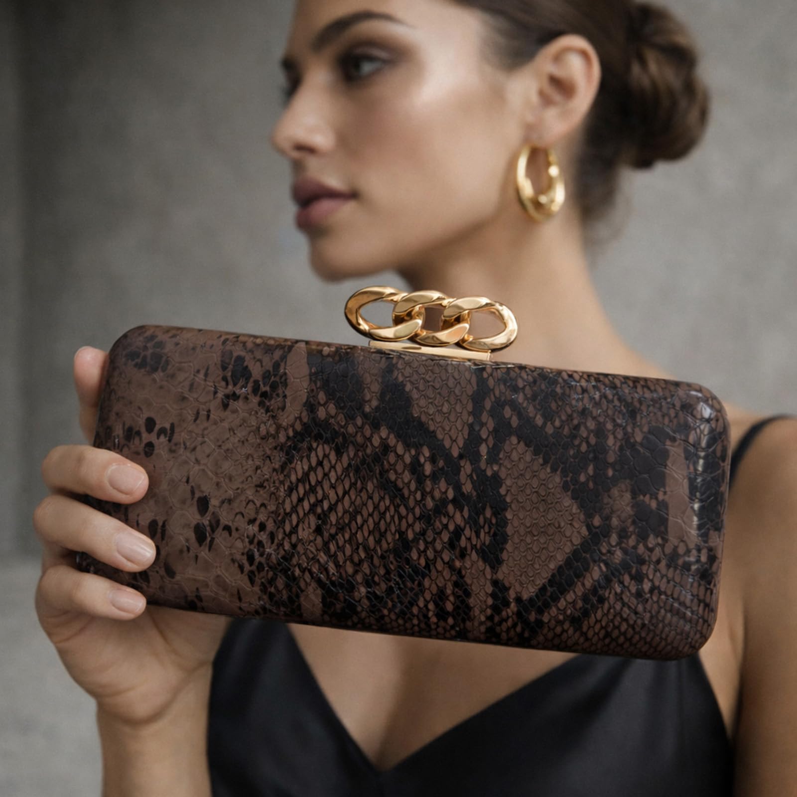 Bolso de mano de piel sintética con hebilla dorada, estampado de serpiente, cadena desmontable para mujer