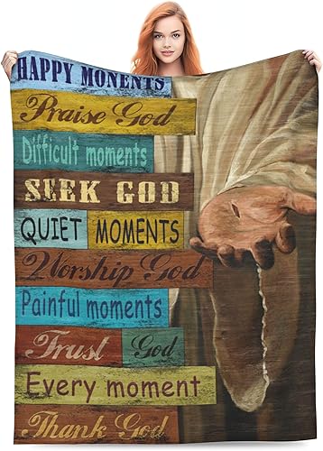 Manta de felpa con versículo bíblico religioso cristiano, oración de Jesús, gracias a Dios, manta de vellón para sofá cama, manta cálida para