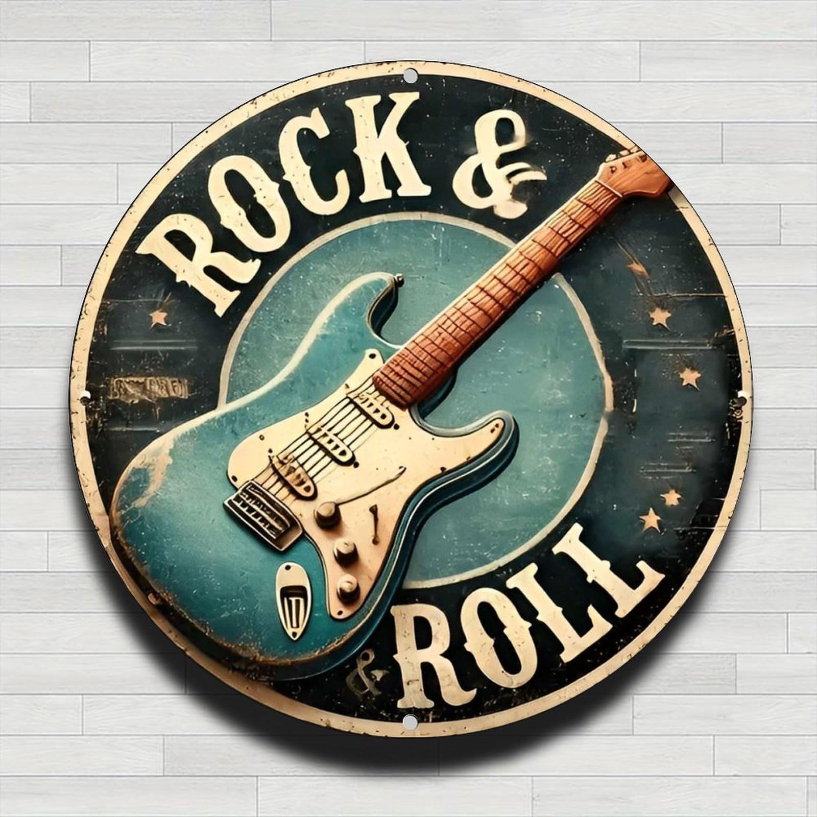 Guitar Rock Roll Musical 8 Inch Round Metal Rustic Aluminum Metal Wall Sign Gifts Indoor Outdoor Decor for Home Office Coffee Shop