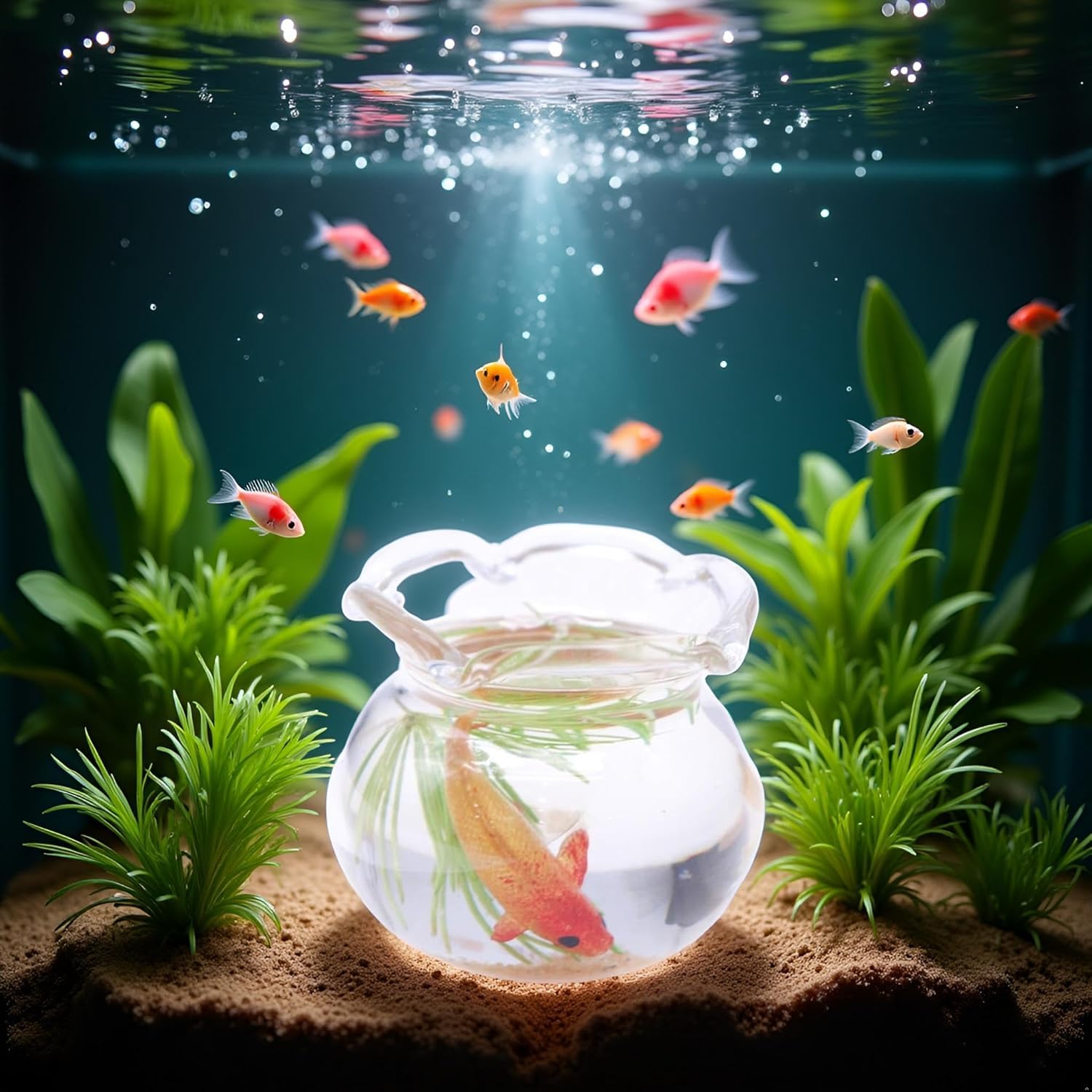 Nlinlin Mini Round Fish Tank Realistic Glass Decor for Dollhouse Display Captivating Miniature for Crafts Ornaments Handmade Landscape,Miniature Goldfish Bowls,Dollhouse Accessories (Gold) - Image 2