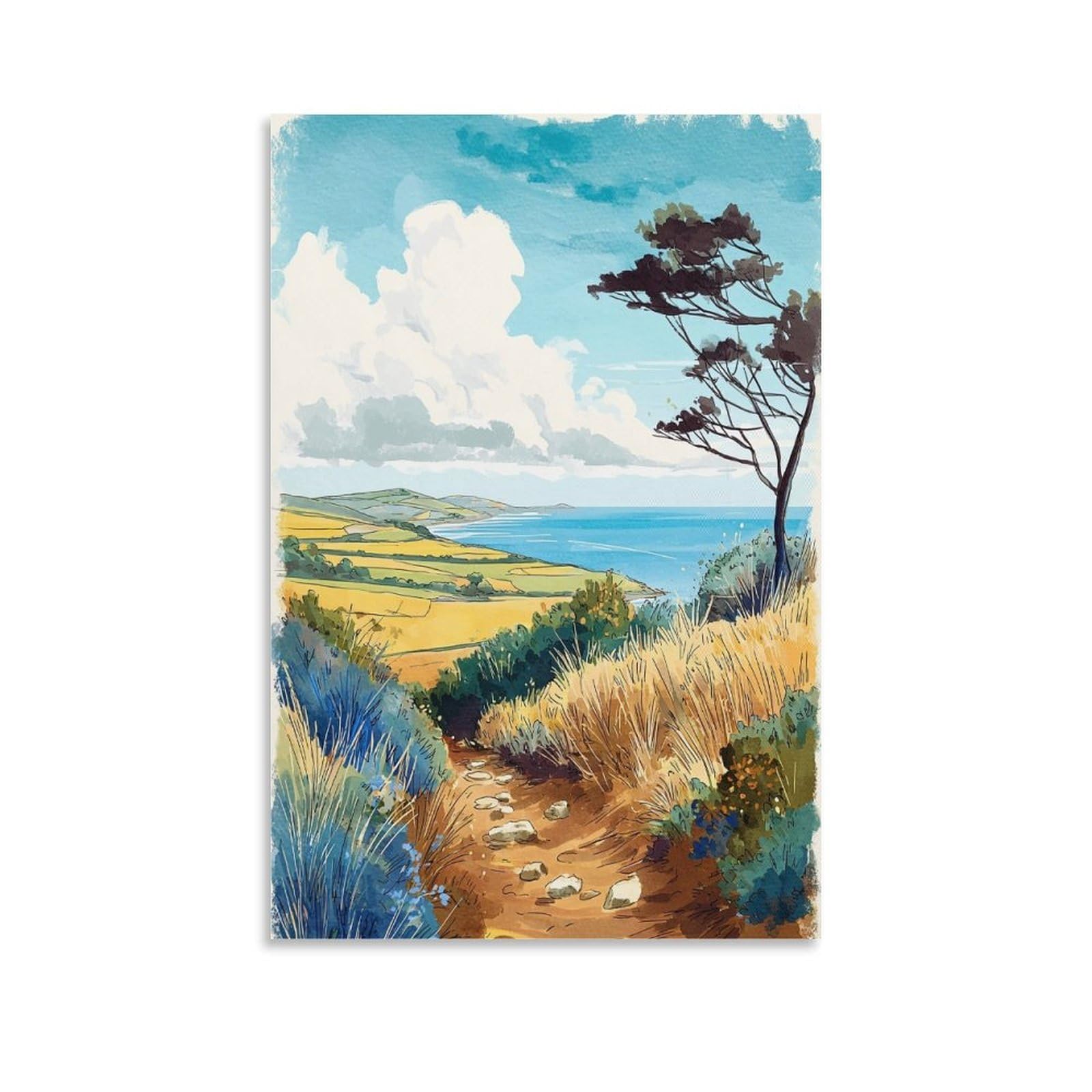 Quantock Hills 20x30inch(50x75cm) Vintage Watercolor Canvas Wall Art